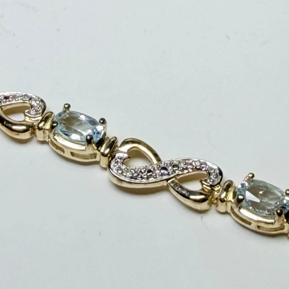 18KT Gold Over Silver Blue Topaz Diamond Infinity Link‎ Bracelet 925 China